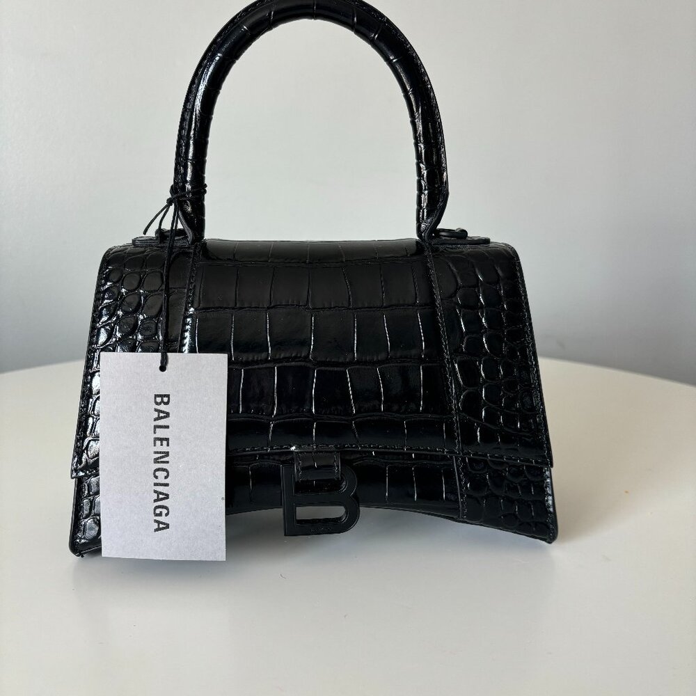 WOMEN'S HOURGLASS XS HANDBAG CROCODILE EMBOSSED IN BLACK